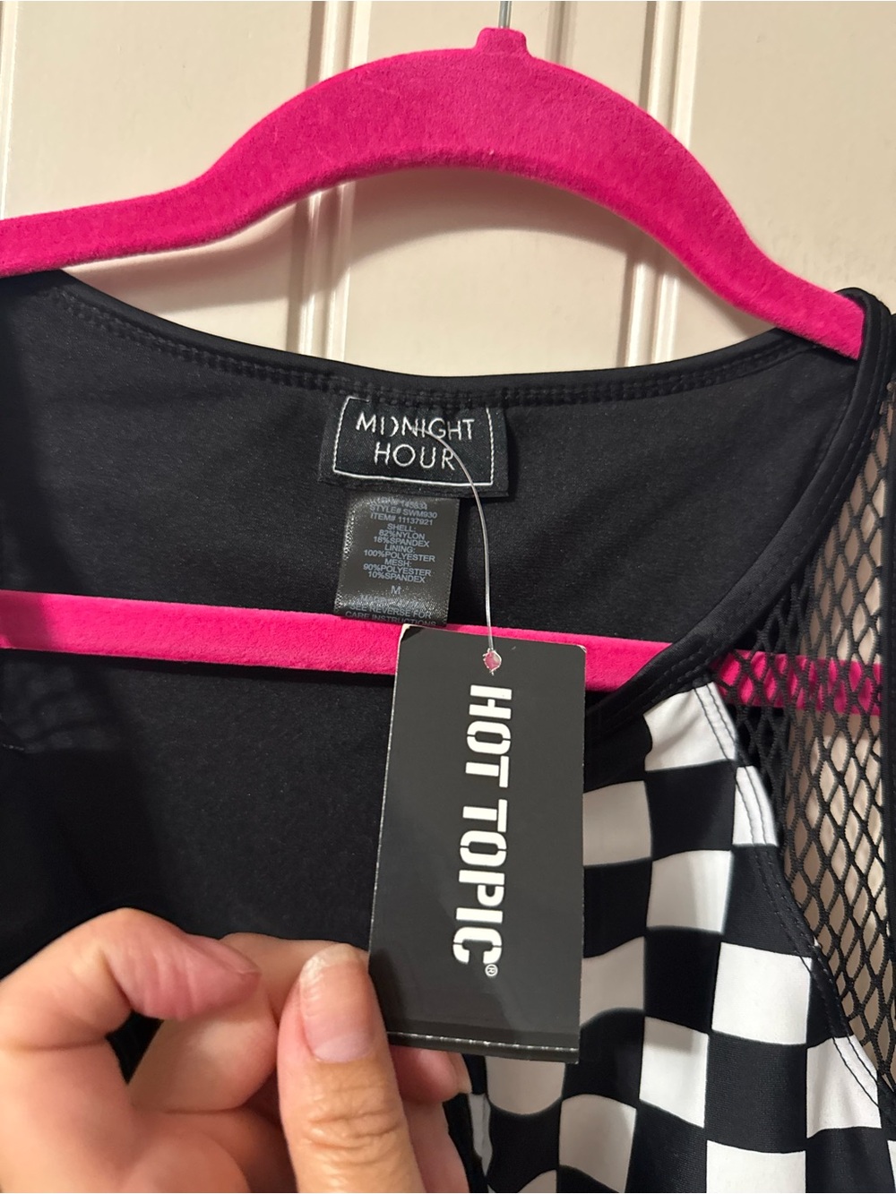 HOT TOPIC 🖤 Black, White Checkered Zip-Front One-Piece Swimsuit (Women’s Medium) - Picture 9 of 13